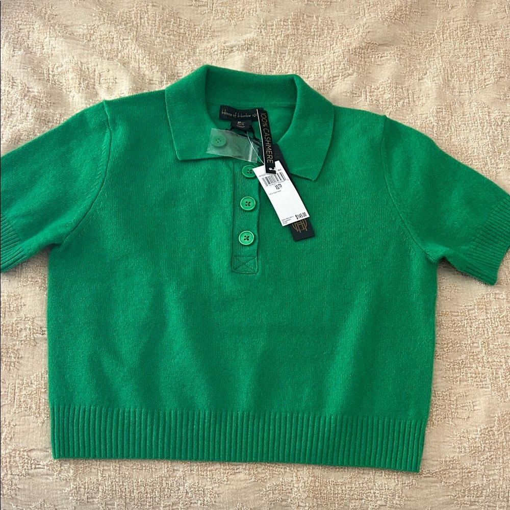 House of Harlow 1960 Cashmere cropped sweater-polo in green size XS NWT